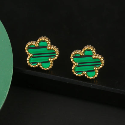 Hot Sale Stainless Steel Five Laef Flower Clover Bracelet Jewelry Set Necklace Earrings For Woman Daily Wear Brand Jewelry