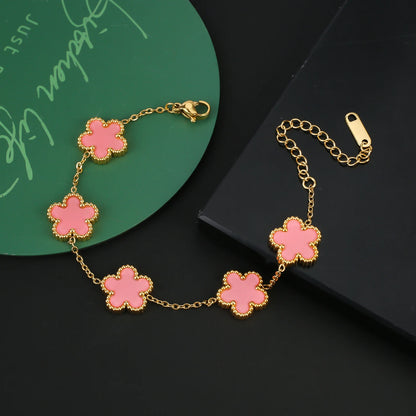 Hot Sale Stainless Steel Five Laef Flower Clover Bracelet Jewelry Set Necklace Earrings For Woman Daily Wear Brand Jewelry
