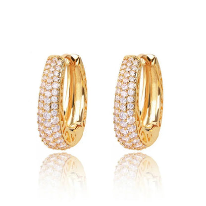 Hollow Gold Color Hoop Earrings for Women Paved Dazzling CZ Stone Luxury Trendy Female Circle Earrings Statement Jewelry