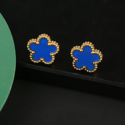 Hot Sale Stainless Steel Five Laef Flower Clover Bracelet Jewelry Set Necklace Earrings For Woman Daily Wear Brand Jewelry