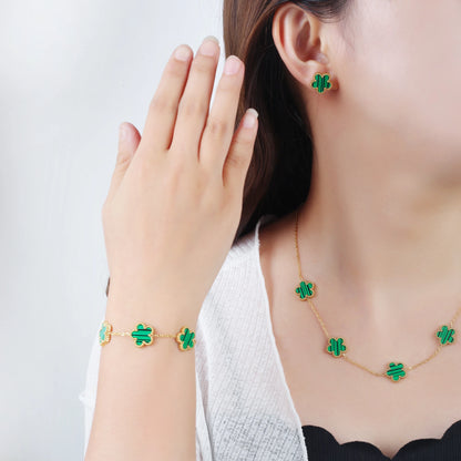 Hot Sale Stainless Steel Five Laef Flower Clover Bracelet Jewelry Set Necklace Earrings For Woman Daily Wear Brand Jewelry