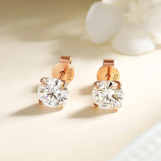 Rose Gold Color Moissanite Stud Earrings for Women Sparkling Classic Wedding Lab Diamond Earring Pure 925 Silver