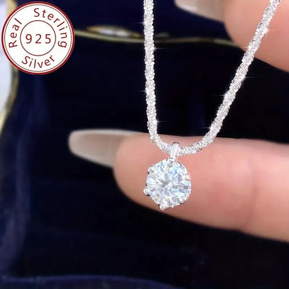 GRA 1CT Sparkling Luxury Moissanite Diamond White Pendant Necklace for Women Real 925 Sterling Silver High Quality Fine Jewelry