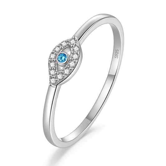 S925 Sterling Silver Blue Eye Rings for Women Sparkling Cubic Zirconia Fine Lucky Jewelry Birthday Gift