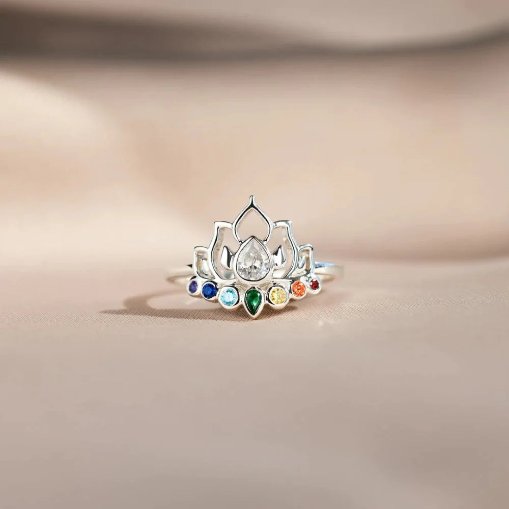 Original 925 Sterling Silver Rings New Lotus Flower Boho Colorful Engagement Rings for Women Fine Jewelry Gift