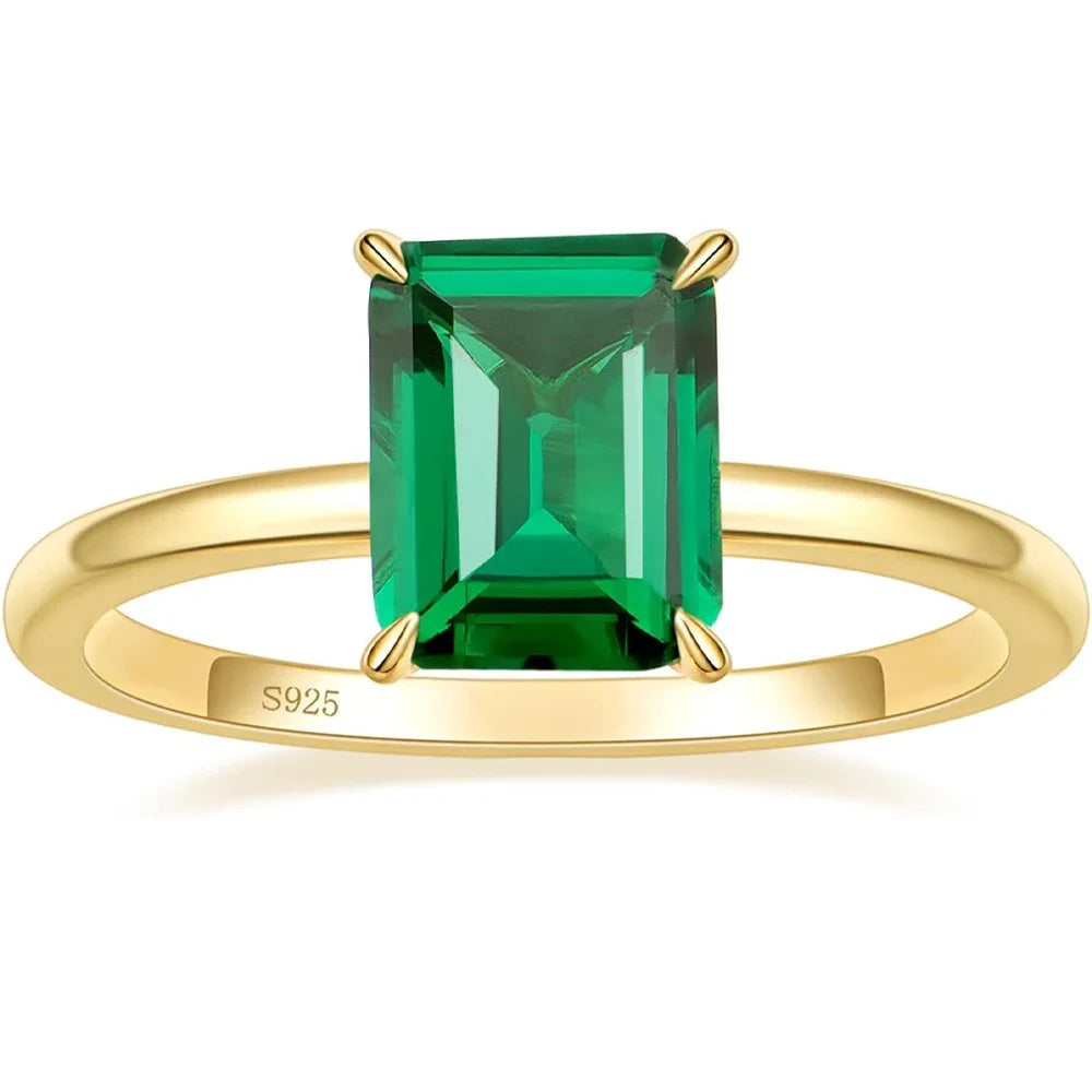 100% 925 Sterling Silver Engagement Rings for Women 3CT Solitaire Created Green Emerald Wedding Band Promise Jewelry