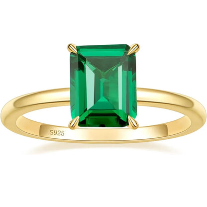 100% 925 Sterling Silver Engagement Rings for Women 3CT Solitaire Created Green Emerald Wedding Band Promise Jewelry