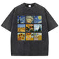 Cotton Women Washed T-Shirts Van Gogh'S Starry Night And Sunflowers Printed Tees Distressed O-Neck Oversized Tops Casual Clothes