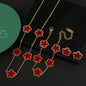 Hot Sale Stainless Steel Five Laef Flower Clover Bracelet Jewelry Set Necklace Earrings For Woman Daily Wear Brand Jewelry