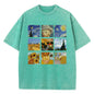 Cotton Women Washed T-Shirts Van Gogh'S Starry Night And Sunflowers Printed Tees Distressed O-Neck Oversized Tops Casual Clothes