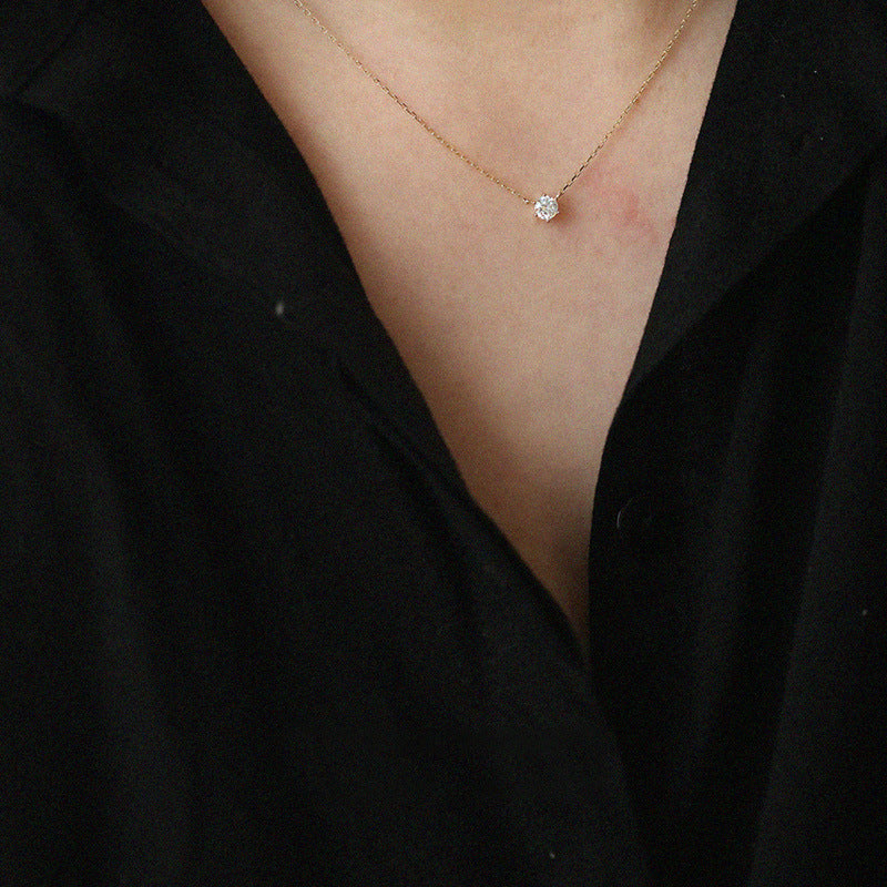 925 Sterling Silver 18k Gold Plated Necklace Single Sparkling Zircon Clavicle Chain for Women Wedding Jewelry collares