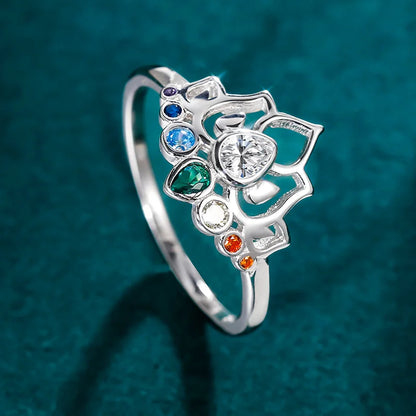 Original 925 Sterling Silver Rings New Lotus Flower Boho Colorful Engagement Rings for Women Fine Jewelry Gift