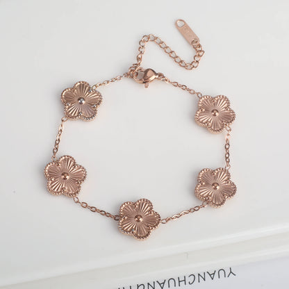 Hot Sale Stainless Steel Five Laef Flower Clover Bracelet Jewelry Set Necklace Earrings For Woman Daily Wear Brand Jewelry