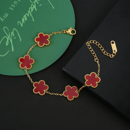Hot Sale Stainless Steel Five Laef Flower Clover Bracelet Jewelry Set Necklace Earrings For Woman Daily Wear Brand Jewelry