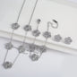Hot Sale Stainless Steel Five Laef Flower Clover Bracelet Jewelry Set Necklace Earrings For Woman Daily Wear Brand Jewelry