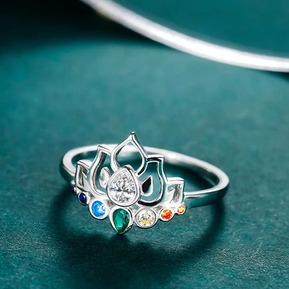 Original 925 Sterling Silver Rings New Lotus Flower Boho Colorful Engagement Rings for Women Fine Jewelry Gift