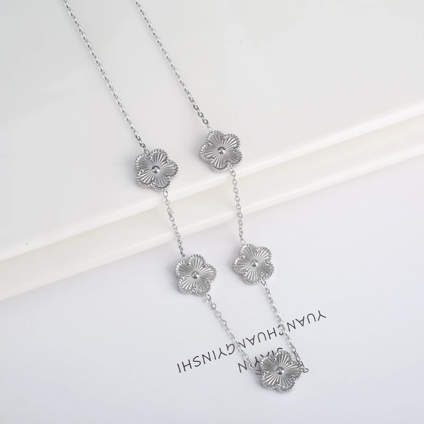 Hot Sale Stainless Steel Five Laef Flower Clover Bracelet Jewelry Set Necklace Earrings For Woman Daily Wear Brand Jewelry
