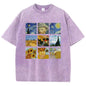 Cotton Women Washed T-Shirts Van Gogh'S Starry Night And Sunflowers Printed Tees Distressed O-Neck Oversized Tops Casual Clothes