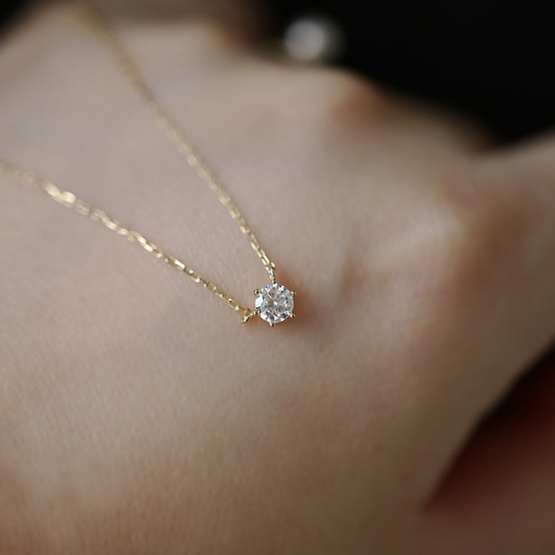 925 Sterling Silver 18k Gold Plated Necklace Single Sparkling Zircon Clavicle Chain for Women Wedding Jewelry collares