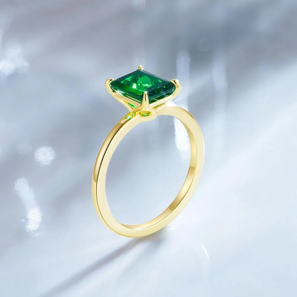 100% 925 Sterling Silver Engagement Rings for Women 3CT Solitaire Created Green Emerald Wedding Band Promise Jewelry