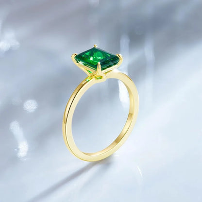 100% 925 Sterling Silver Engagement Rings for Women 3CT Solitaire Created Green Emerald Wedding Band Promise Jewelry