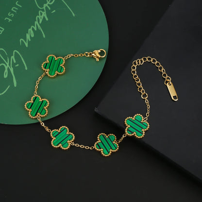 Hot Sale Stainless Steel Five Laef Flower Clover Bracelet Jewelry Set Necklace Earrings For Woman Daily Wear Brand Jewelry