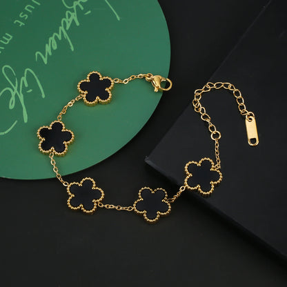 Hot Sale Stainless Steel Five Laef Flower Clover Bracelet Jewelry Set Necklace Earrings For Woman Daily Wear Brand Jewelry