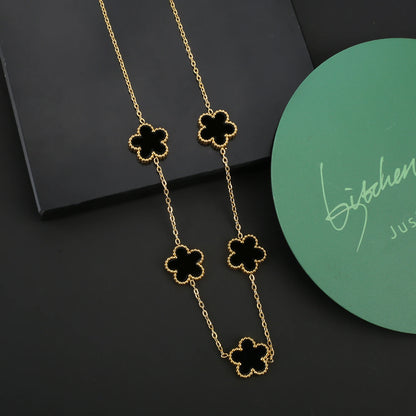 Hot Sale Stainless Steel Five Laef Flower Clover Bracelet Jewelry Set Necklace Earrings For Woman Daily Wear Brand Jewelry