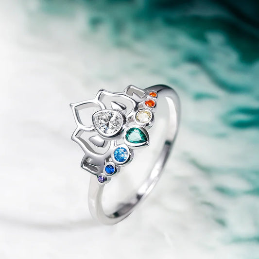 Original 925 Sterling Silver Rings New Lotus Flower Boho Colorful Engagement Rings for Women Fine Jewelry Gift