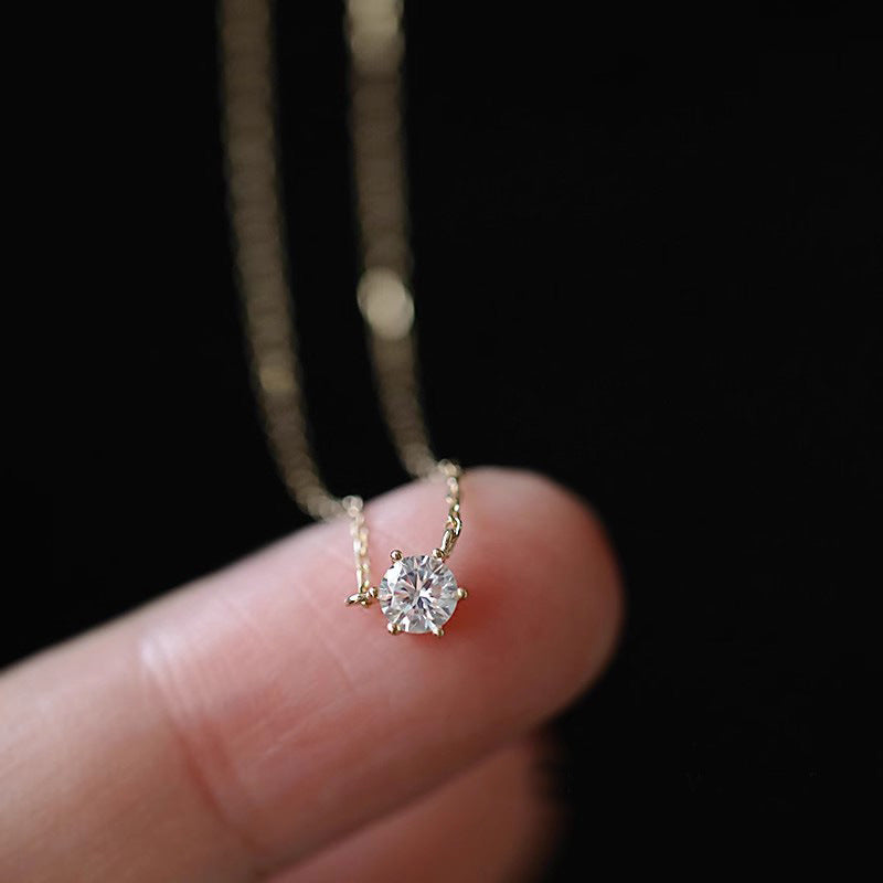 925 Sterling Silver 18k Gold Plated Necklace Single Sparkling Zircon Clavicle Chain for Women Wedding Jewelry collares