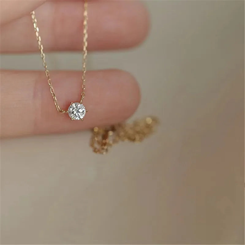 925 Sterling Silver 18k Gold Plated Necklace Single Sparkling Zircon Clavicle Chain for Women Wedding Jewelry collares
