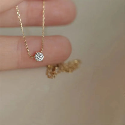 925 Sterling Silver 18k Gold Plated Necklace Single Sparkling Zircon Clavicle Chain for Women Wedding Jewelry collares