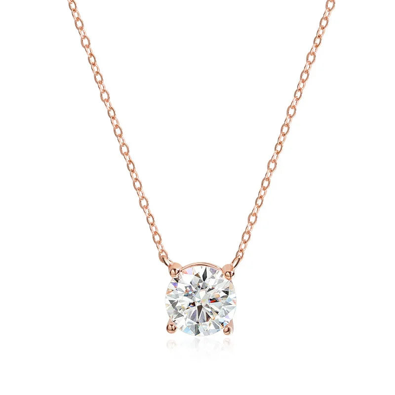 1-5CT Rose Gold Color Moissanite Necklace for Women D Color Sparkling Classic Lab Diamon Pendant Sterling Silver 925 GRA